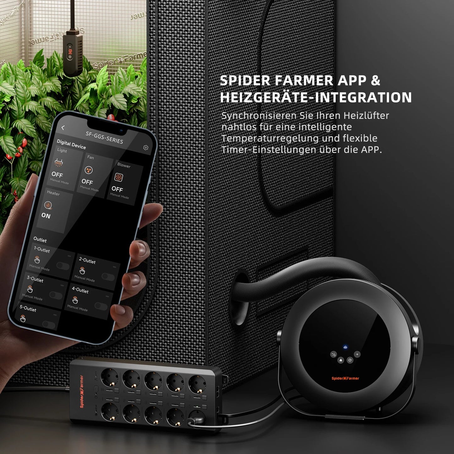 "Spider Farmer App Interface für 540W Smart Heizer Fernsteuerung"