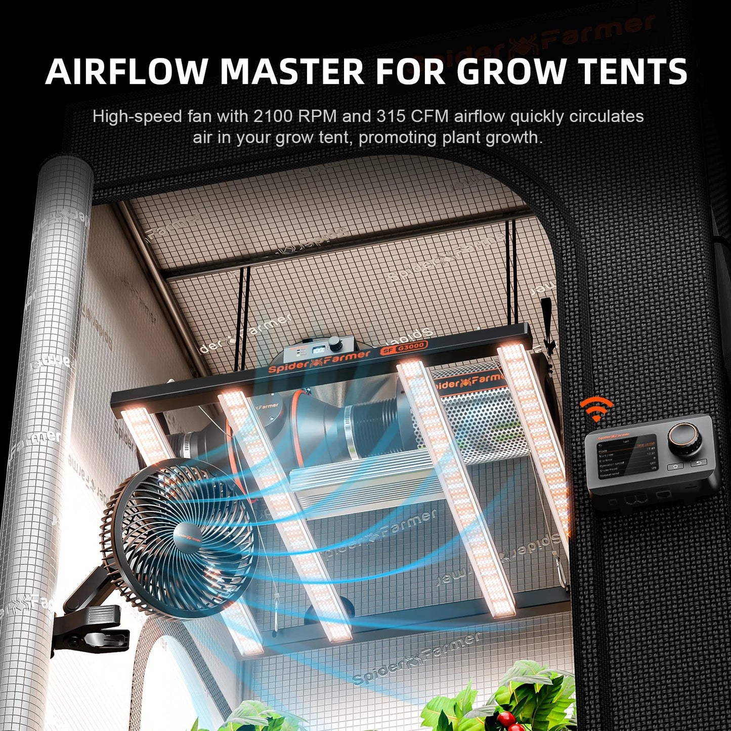 "Spider Farmer App Steuerung für Smart Clip-Ventilator via Bluetooth"
