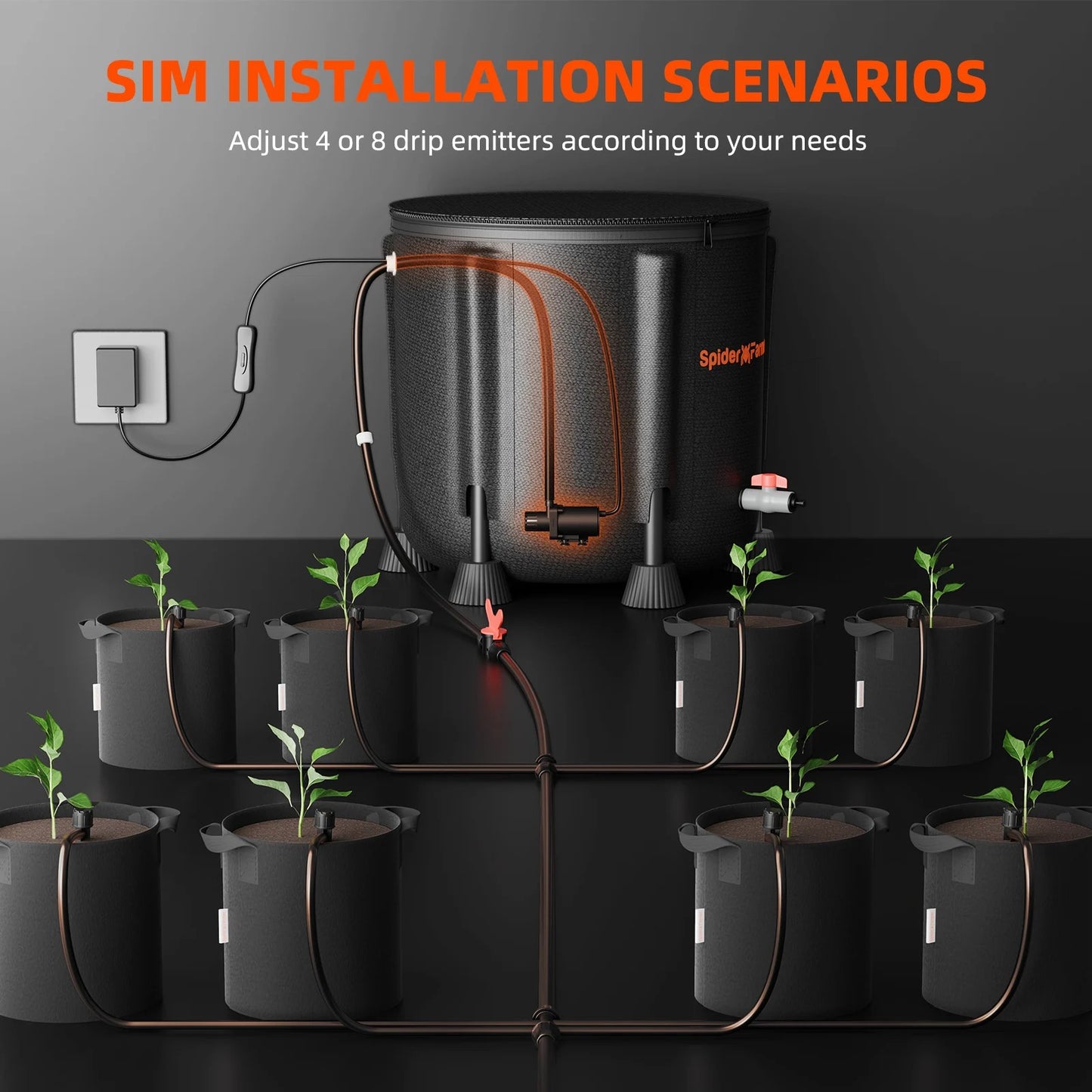 Automatic drip irrigation system for plants, water pump with 8 drip nozzles