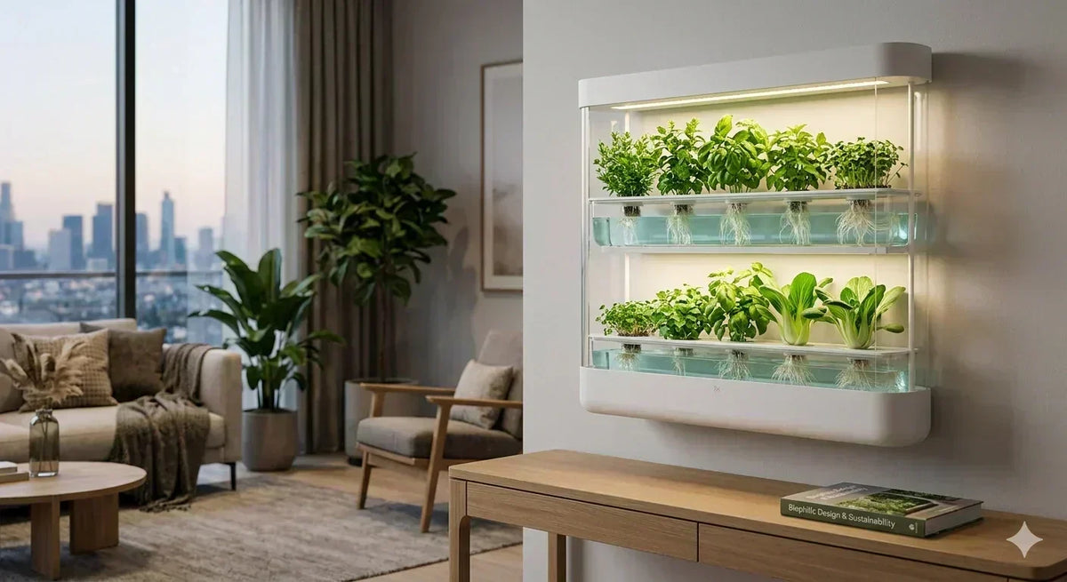 Design-Hydroponik-System für Urban Gardening in einem modernen Wohnraum