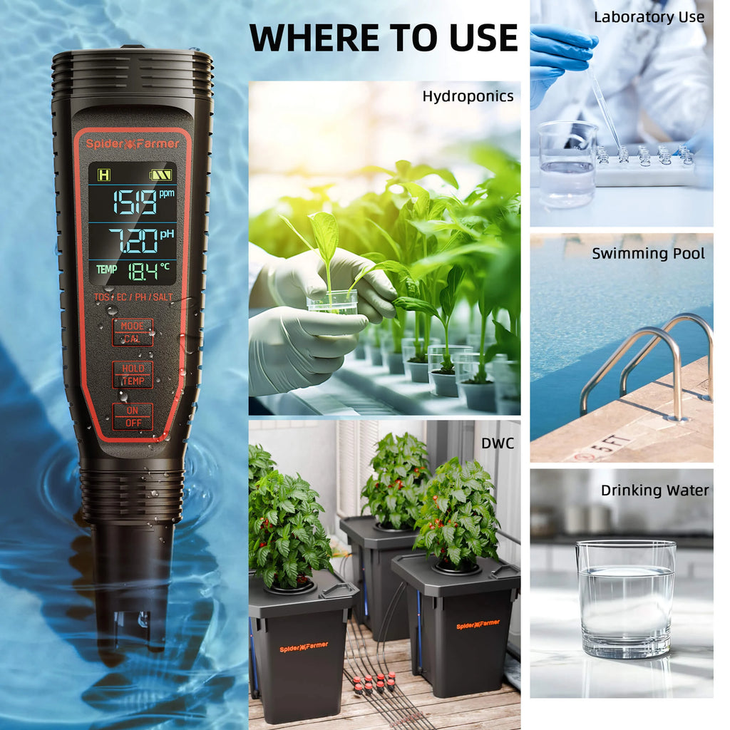 Spider Farmer® 5-in-1 pH-Messgerät-Set für Hydrokultur Anwendungsgebiete