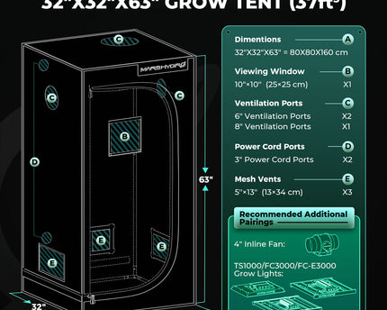 Mars Hydro Growzelt Größenvergleich 32x32x63cm bis 80x80x160cm für verschiedene Anbaubedürfnisse