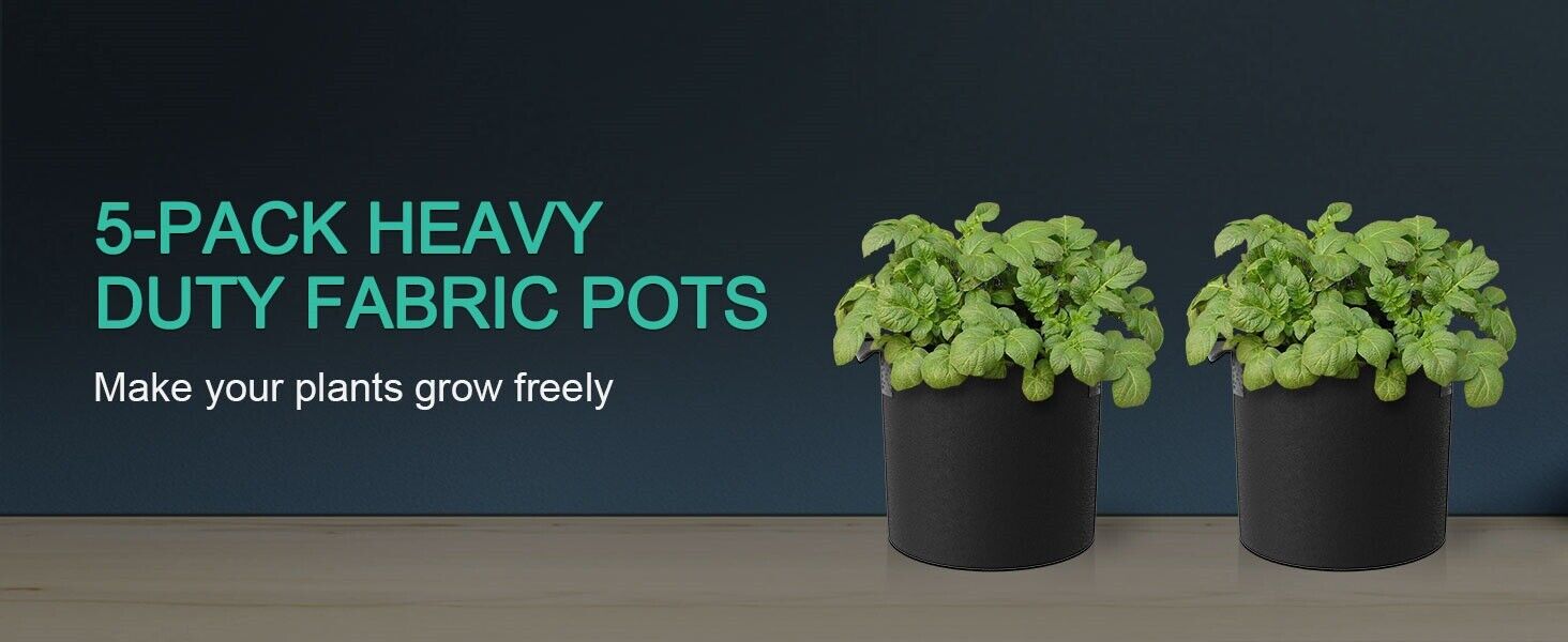 Mars Hydro 5er Pack Stofftöpfe - Robuste Fabric Pots für gesundes Pflanzenwachstum