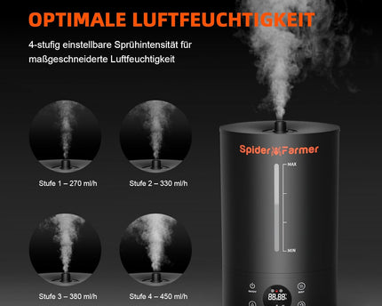 Spider Farmer 6L Luftbefeuchter schwarz - Ultraschall Kaltnebel mit Digitalanzeige
