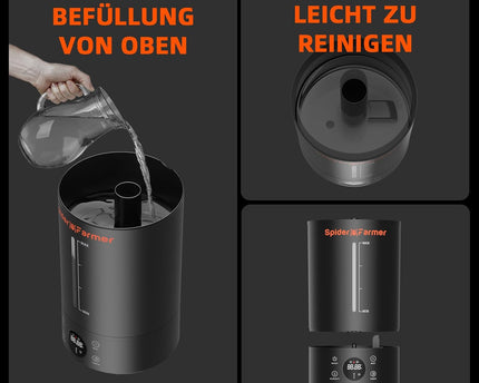 Spider Farmer 6L Luftbefeuchter schwarz - Ultraschall Kaltnebel