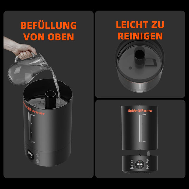 Spider Farmer 6L Luftbefeuchter schwarz - Ultraschall Kaltnebel