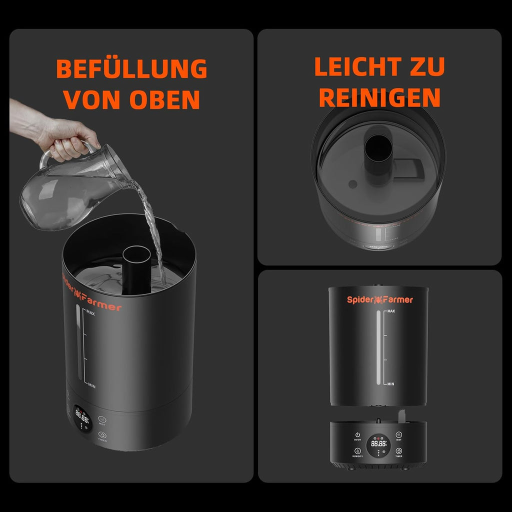 Spider Farmer 6L Luftbefeuchter schwarz - Ultraschall Kaltnebel