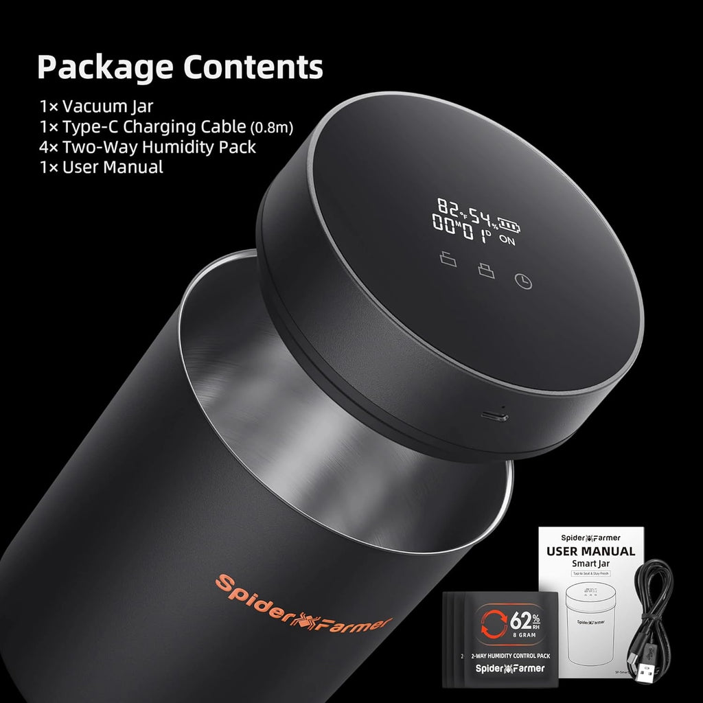 Spider Farmer® 2L Auto-Cure Smart Jar - smarte Gewürz & Kräutermühle - Packungsinhalt