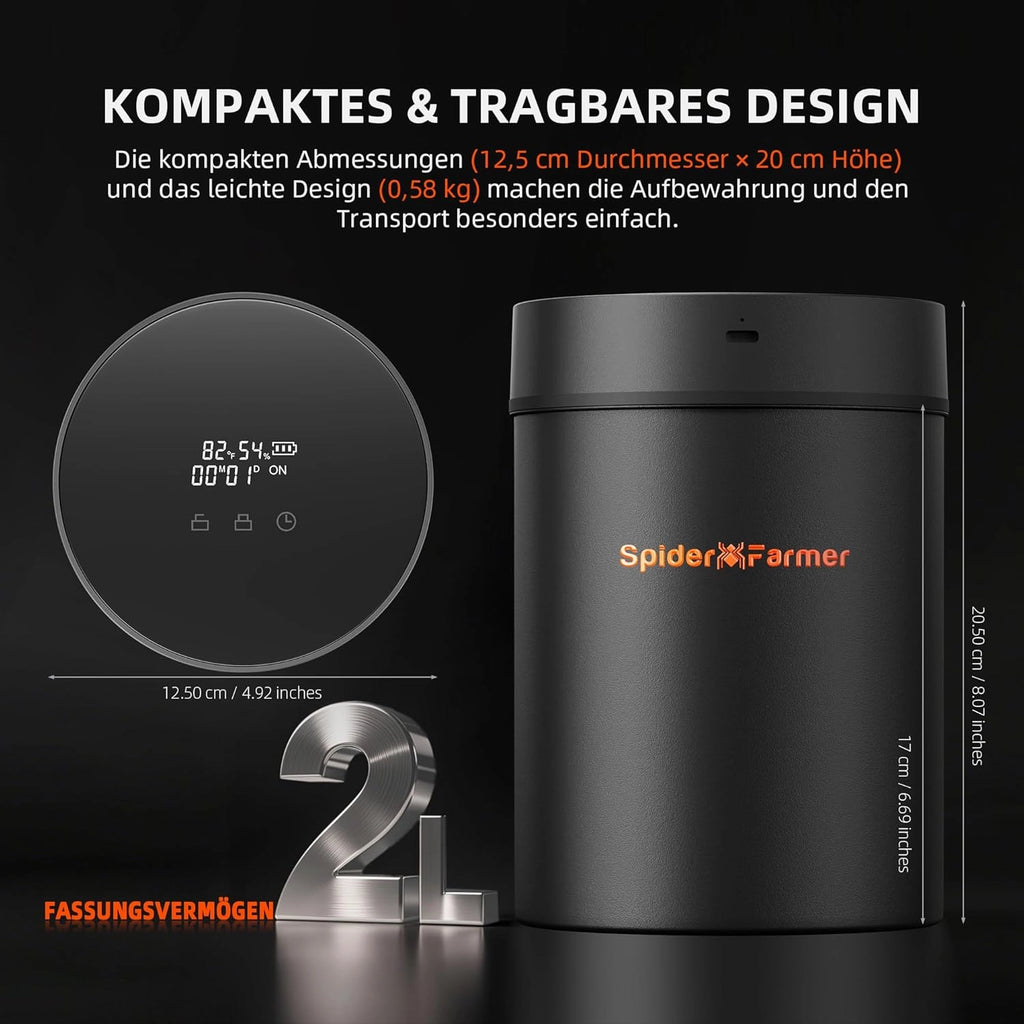 Spider Farmer® 2L Auto-Cure Smart Jar - smarte Gewürz & Kräutermühle - kompakt & smart