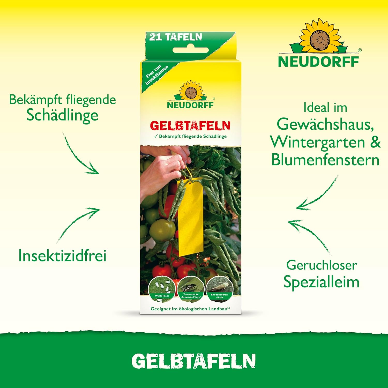 Gelbtafeln  7,5 x 20 cm, 21 St./Pckg. Wirkung