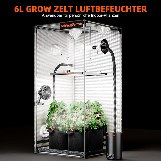 Spider Farmer 6L Luftbefeuchter im Indoor-Zuchtzelt - Optimale Pflanzenfeuchte