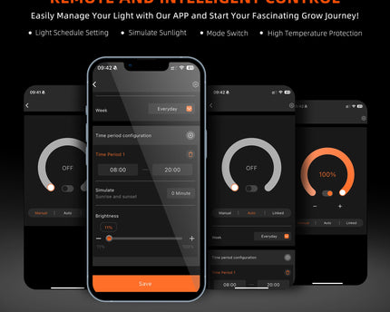 Spider Farmer App-Interface zur Steuerung der G4500 LED-Wachstumslampe via Smartphone