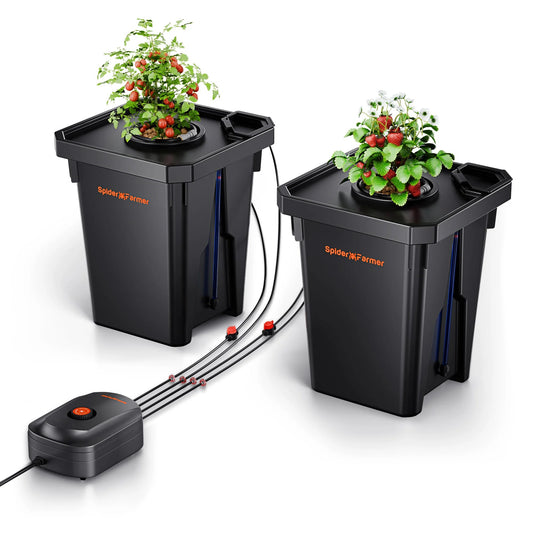 Spider Farmer DWC-Tiefwasserkultur Hydroponik System mit Top-Drip-Kit, 2x7 Gallonen DWC, 2 Eimer