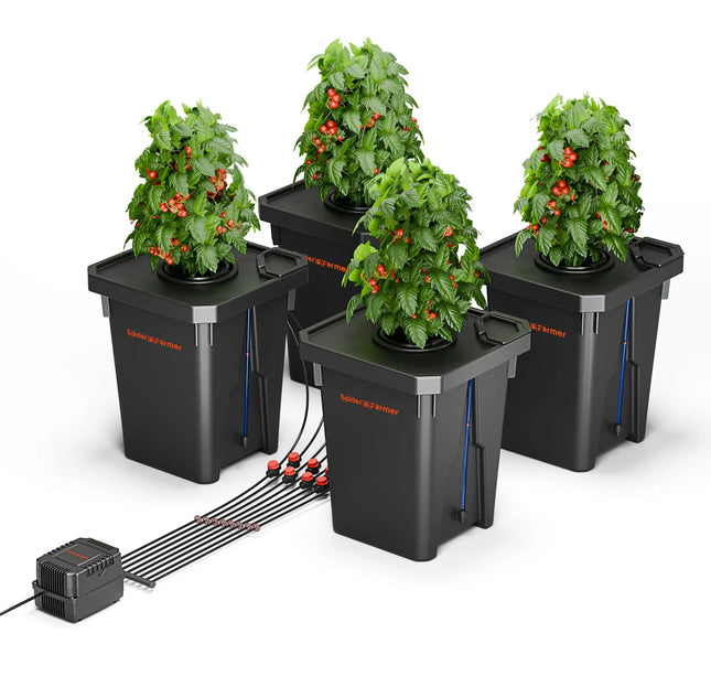 Spider Farmer DWC-Hydroponik System 4x7 Gallonen Komplettset - Professionelle Tiefwasserkultur für 4 Pflanzen