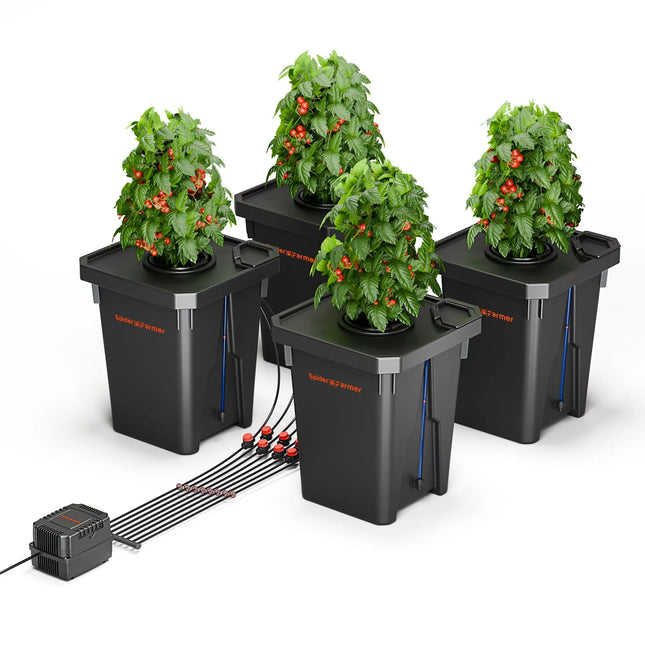Spider Farmer DWC-Hydroponik System 4x7 Gallonen Komplettset - Professionelle Tiefwasserkultur für 4 Pflanzen