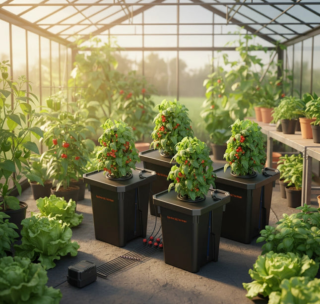 Spider Farmer DWC-Tiefwasserkultur Hydroponik System mit Top-Drip-Kit, 4x7 Gallonen DWC, 4 Eimer