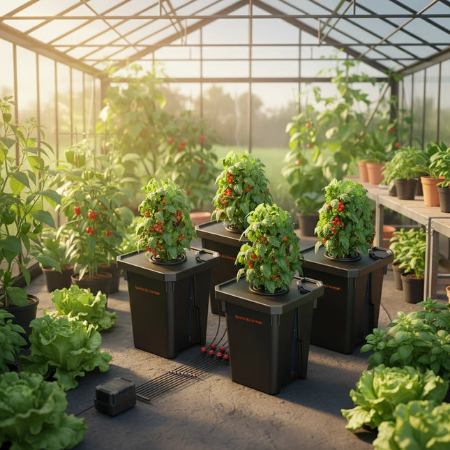 Spider Farmer DWC-Tiefwasserkultur Hydroponik System mit Top-Drip-Kit, 4x7 Gallonen DWC, 4 Eimer