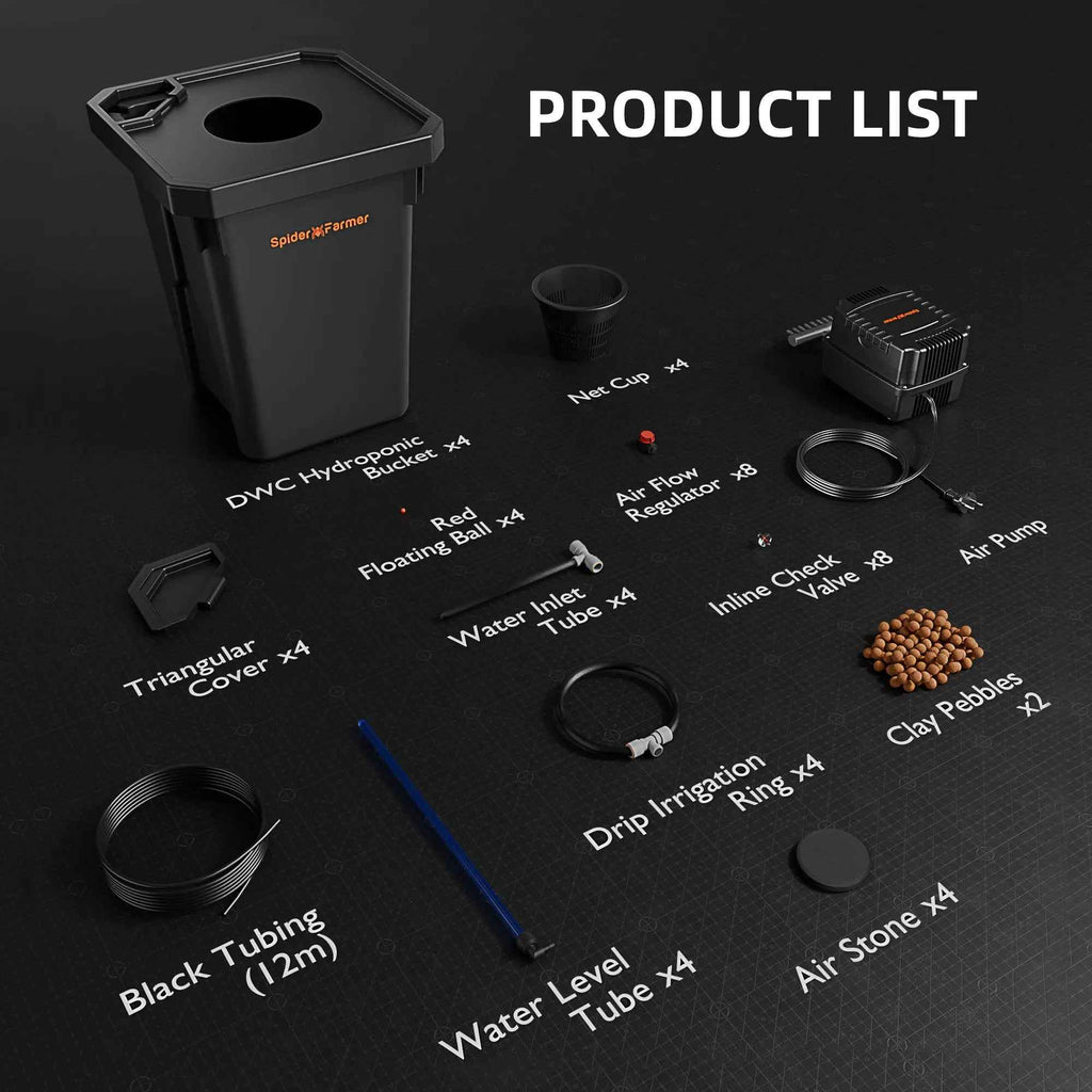 Spider Farmer 4 Töpfe DWC- Hydroponik System mit Top-Drip-Kit