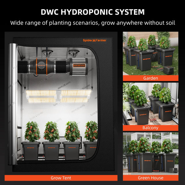 Spider Farmer DWC-Tiefwasserkultur Hydroponik System mit Top-Drip-Kit, 4x7 Gallonen DWC, 4 Eimer - organic-design.com