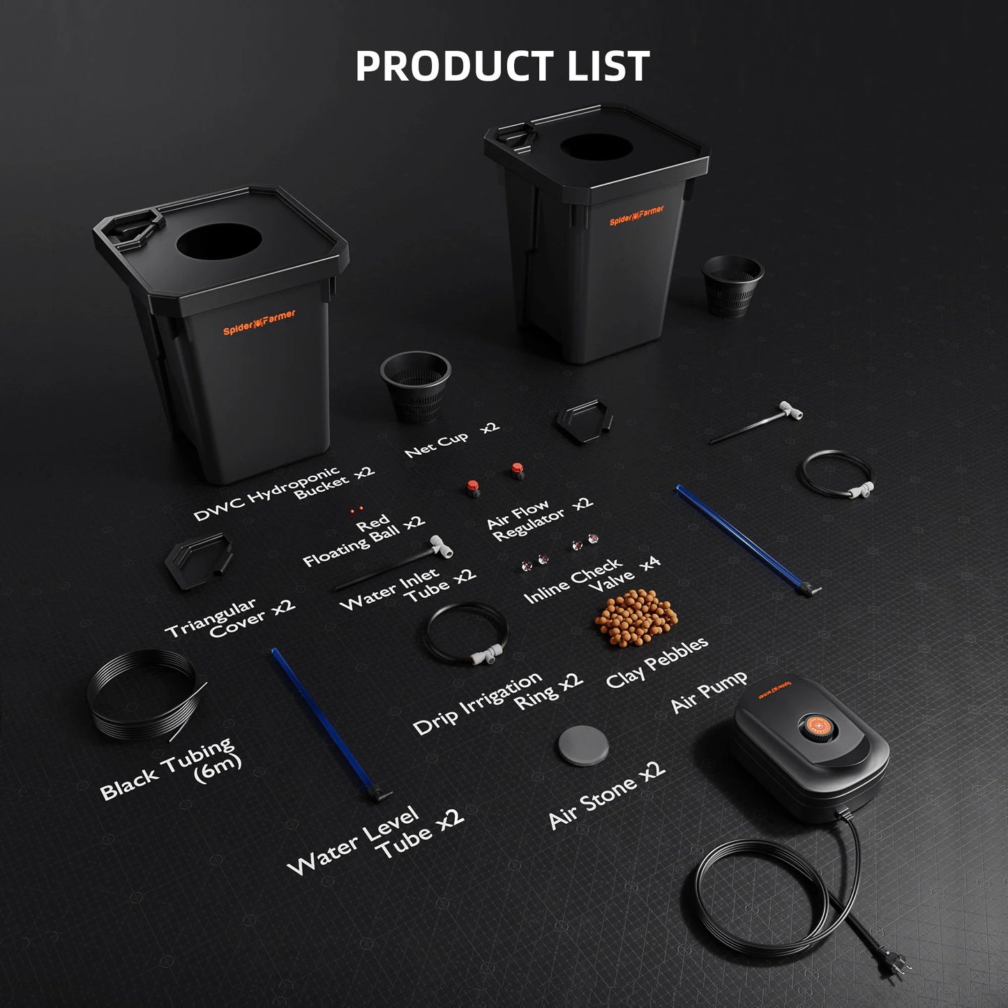 Spider Farmer DWC-Tiefwasserkultur Hydroponik System mit Top-Drip-Kit, 2x7 Gallonen DWC, 2 Eimer