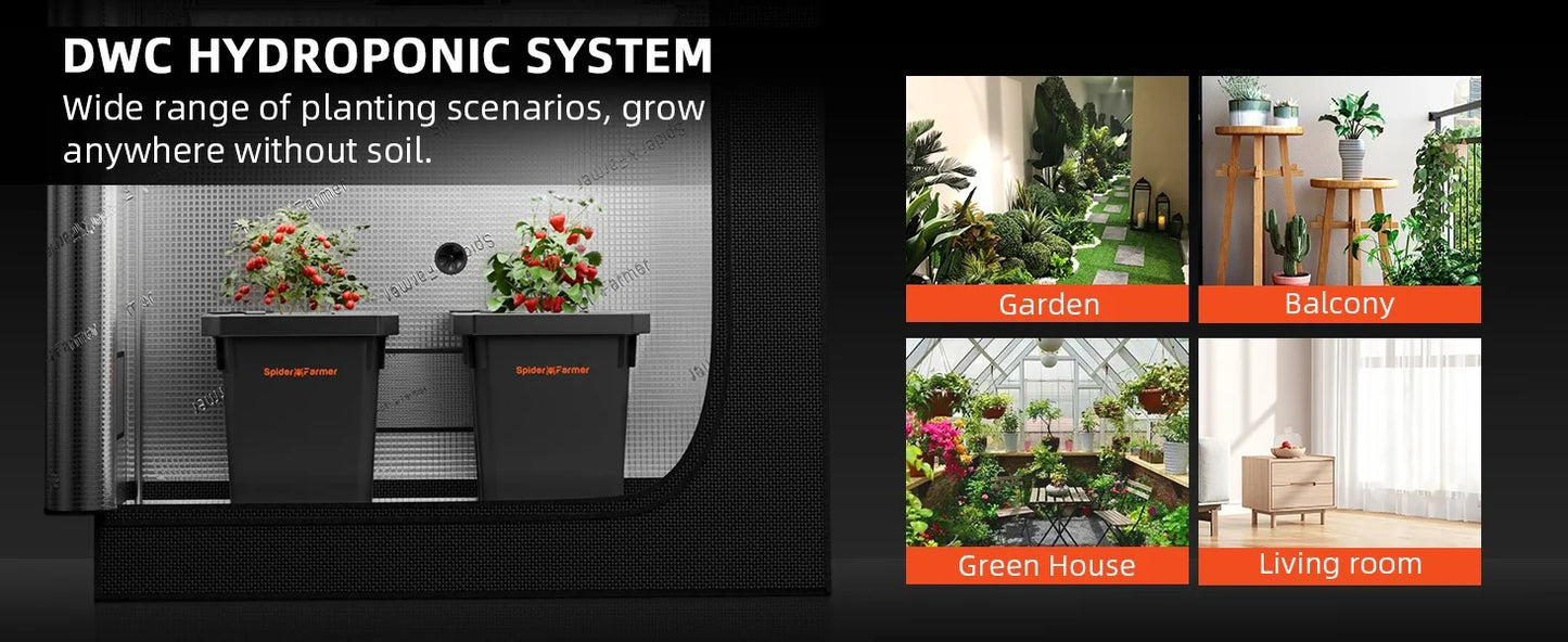 Spider Farmer DWC Deep Water Culture Hydroponic System with Top Drip Kit, 4x7 Gallon DWC, 4 Buckets