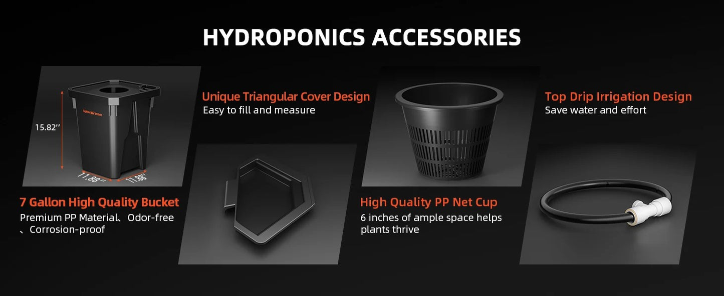 Spider Farmer DWC Deep Water Culture Hydroponic System with Top Drip Kit, 4x7 Gallon DWC, 4 Buckets