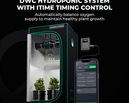 DWC Hydroponik System mit Timer-Steuerung für automatische Bewässerung