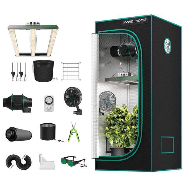 Mars Hydro FC-E1500 150W LED Komplettset Zubehör und Komponenten Übersicht für 80x80cm Anbaufläche