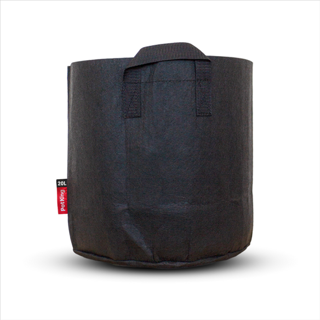 PotKing Grow-Bag Stofftöpfe 20 Liter - 5er Pack schwarze Pflanztöpfe aus atmungsaktivem Vliesstoff für große Pflanzen und maximales Wurzelwachstum