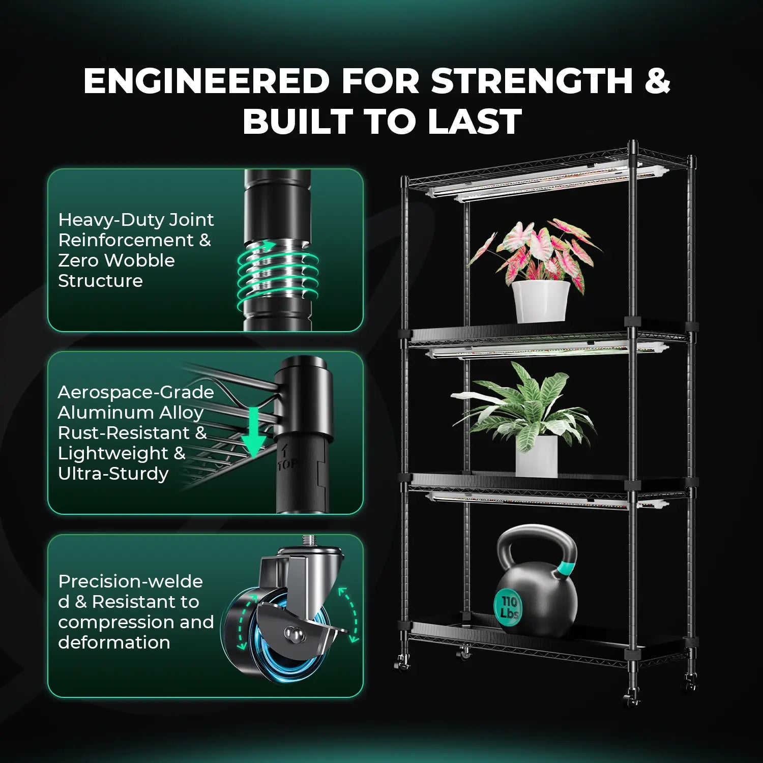 Mars Hydro 4-stufiges Indoor Pflanzenregal mit 54W LED Vollspektrum Pflanzenlampen