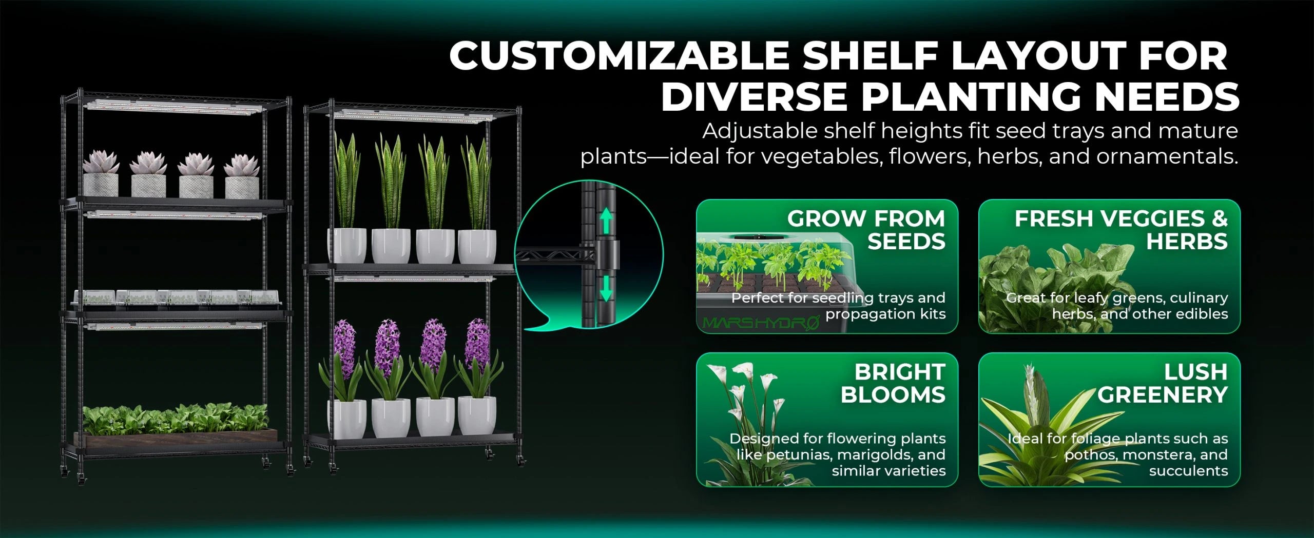 Mars Hydro 6 -Tier-Pflanzenregal mit 250-W-LED-Wachstumslichtern modulare Etagen