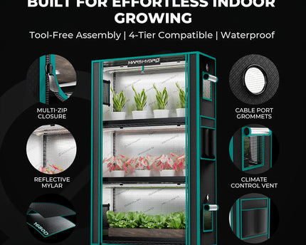 Mars Hydro Indoor Anzuchtregal 4 Ebenen mit Kräutern und Jungpflanzen unter LED Licht