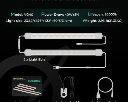 Mars Hydro VG40 Lieferumfang - Komplettes Paket mit Zubehör und Montagematerial