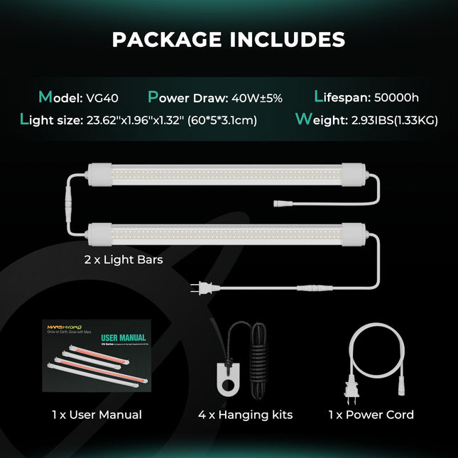 Mars Hydro VG40 Lieferumfang - Komplettes Paket mit Zubehör und Montagematerial