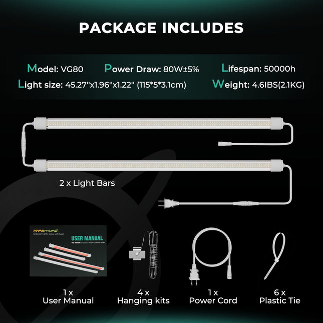 Mars Hydro VG80 Lieferumfang - Komplettes Set mit Netzteil und Montagematerial