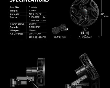"6 Zoll Clip-Fan in Aktion mit Weitwinkel-Oszillation im Indoor Growing"