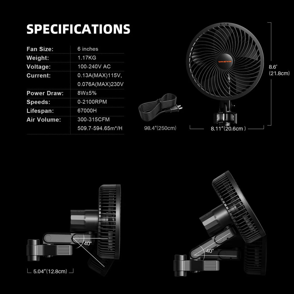 "6 Zoll Clip-Fan in Aktion mit Weitwinkel-Oszillation im Indoor Growing"