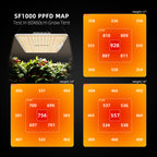 PPFD-Karte der Spider Farmer SF1000 100W Bridgelux LED bei 30 cm Abstand