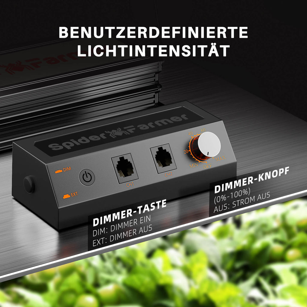 Dimmer und Steueranschlüsse der Spider Farmer SF1000 100W LED
