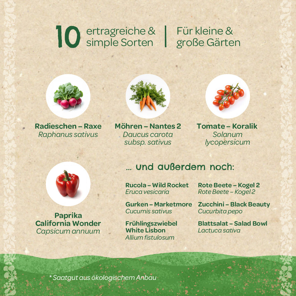 BIO-Saatgut-Set "Gartengemüse" Inhalt & Sorten