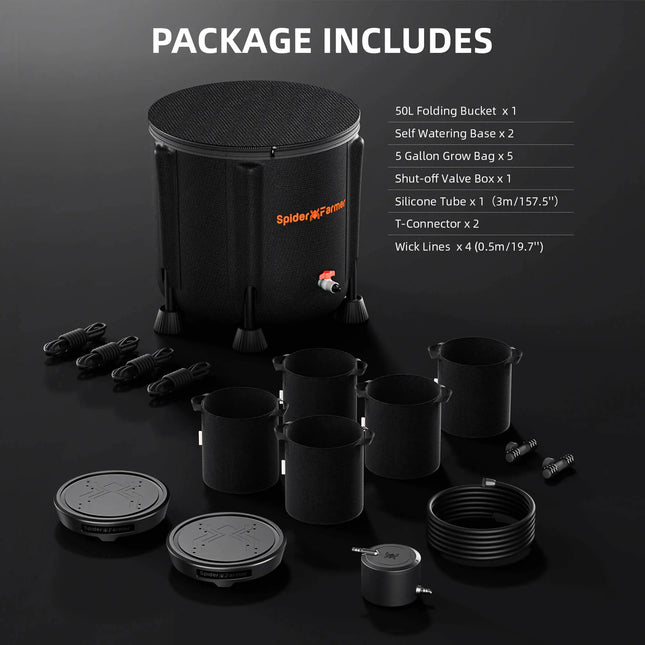 2-teiliges Selbstbewässerungssystem Verpackung - Komplettes Set mit 5 Gallonen Pflanzbeutel