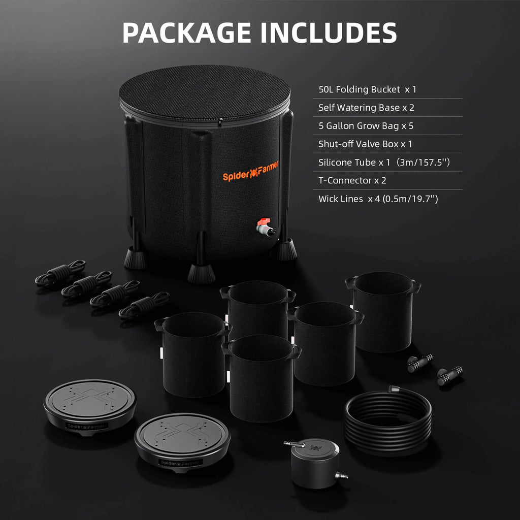 2-teiliges Selbstbewässerungssystem Verpackung - Komplettes Set mit 5 Gallonen Pflanzbeutel