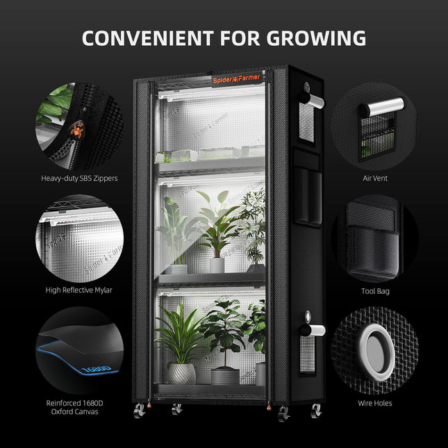 Spider Farmer Kompakt Growzelt 1680D Oxford Gewebe LED Pflanzenregal Größe M Indoor Growing