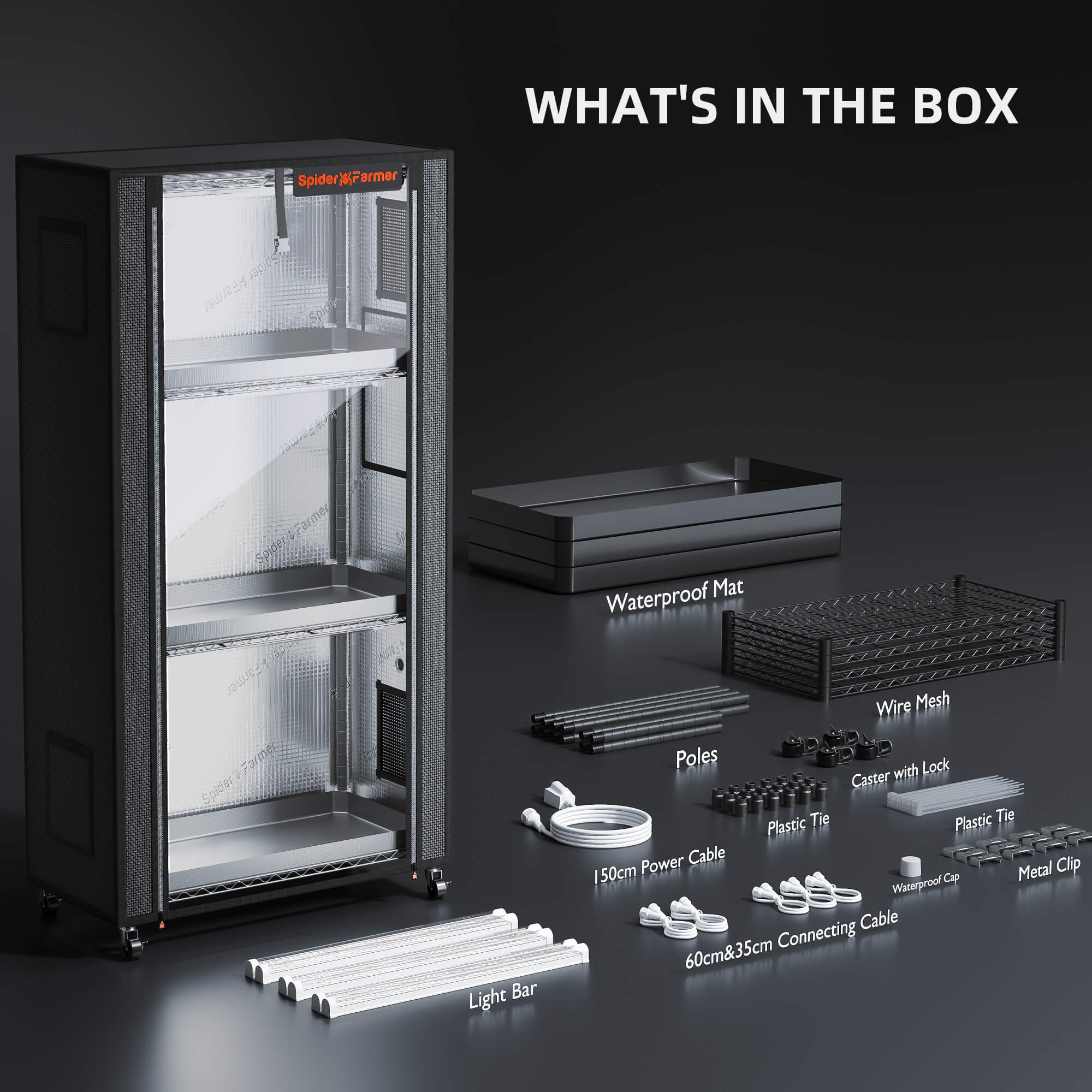 Spider Farmer Anzuchtregal Komponenten 6 LED Lichtleisten Drahtgeflecht wasserdichte Matten kompakt