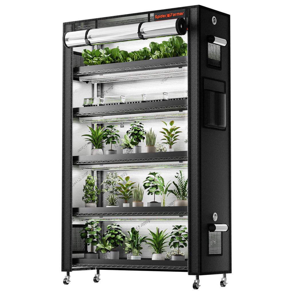 Spider Farmer Anzucht Pflanzenregal 5 Etagen 220W LED Growzelt 1680D Indoor Growing 110x40x180cm