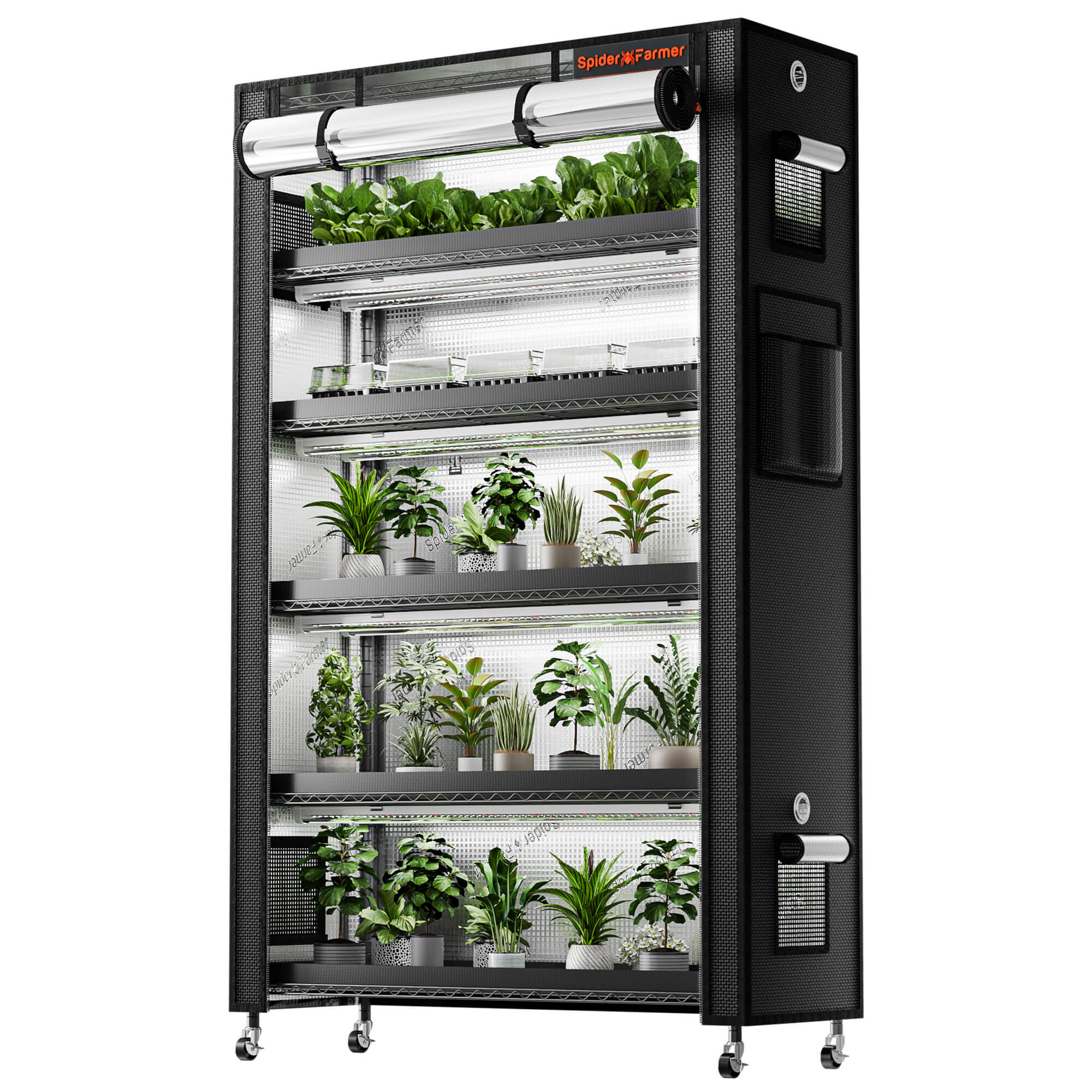 Spider Farmer Anzucht Pflanzenregal 5 Etagen 220W LED Growzelt 1680D Indoor Growing 110x40x180cm