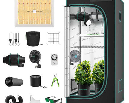 Mars Hydro TS 1000 Growbox Komplettset - Professionelles Indoor Growing System mit 80x80x160cm Growzelt, dimmbarer 150W Vollspektrum LED, 4 Zoll Inline-Ventilator, Aktivkohlefilter und 16 Komponenten für 1-3 Pflanzen