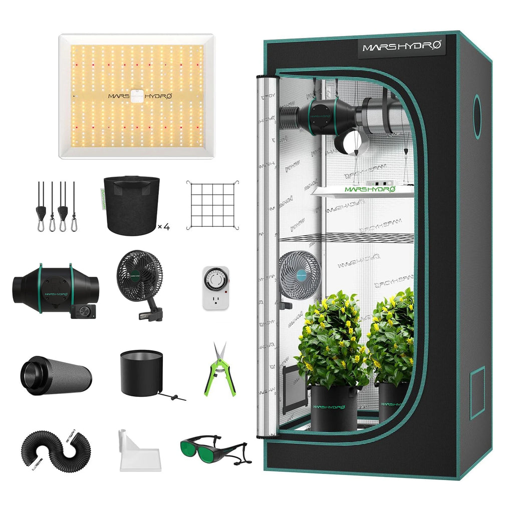 Mars Hydro TS 1000 Growbox Komplettset - Professionelles Indoor Growing System mit 80x80x160cm Growzelt, dimmbarer 150W Vollspektrum LED, 4 Zoll Inline-Ventilator, Aktivkohlefilter und 16 Komponenten für 1-3 Pflanzen