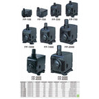 BOYU FP Pumpenserie mit FP-6000 6000 L/h und technischen Größenvergleich