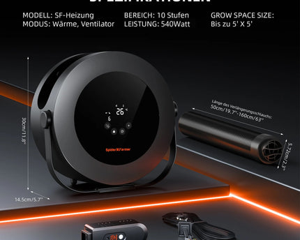 "Spider Farmer 540W Smart Heizer Lüfter mit PTC-Technologie für Grow-Zelte"